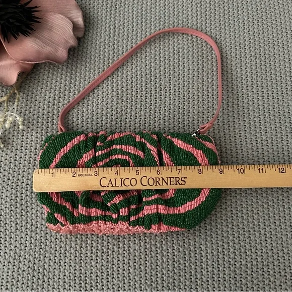 STAUD Beaded Bean Emerald Quartz Acid Swirl Clutch Mini Bag - Picture 8 of 16